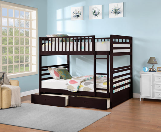 Double/Double Bunk Bed with Storage Drawers – Espresso