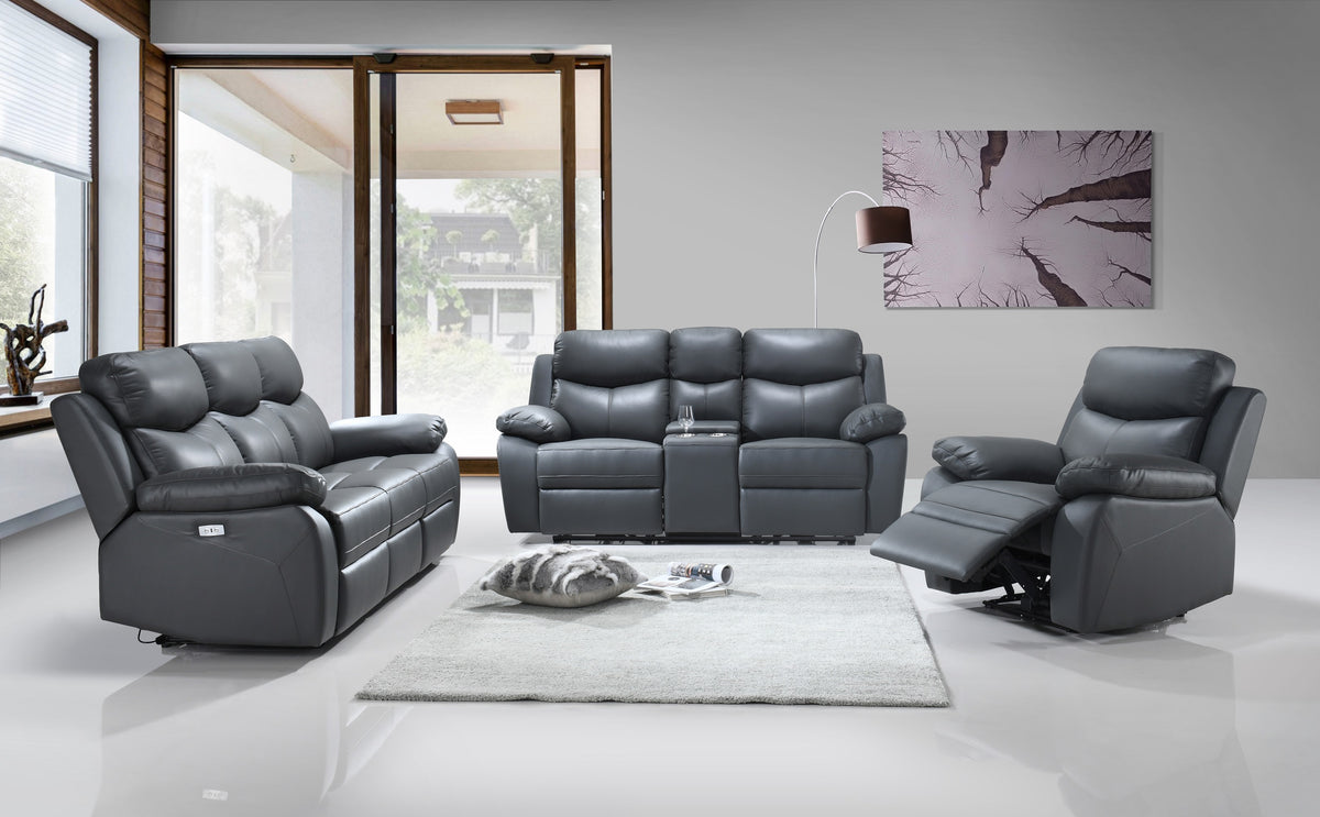 Power Reclining 3-Piece Living Room Set Black Leather
