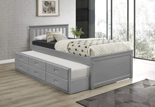 Single Captain Bed with Trundle & 3 Drawers