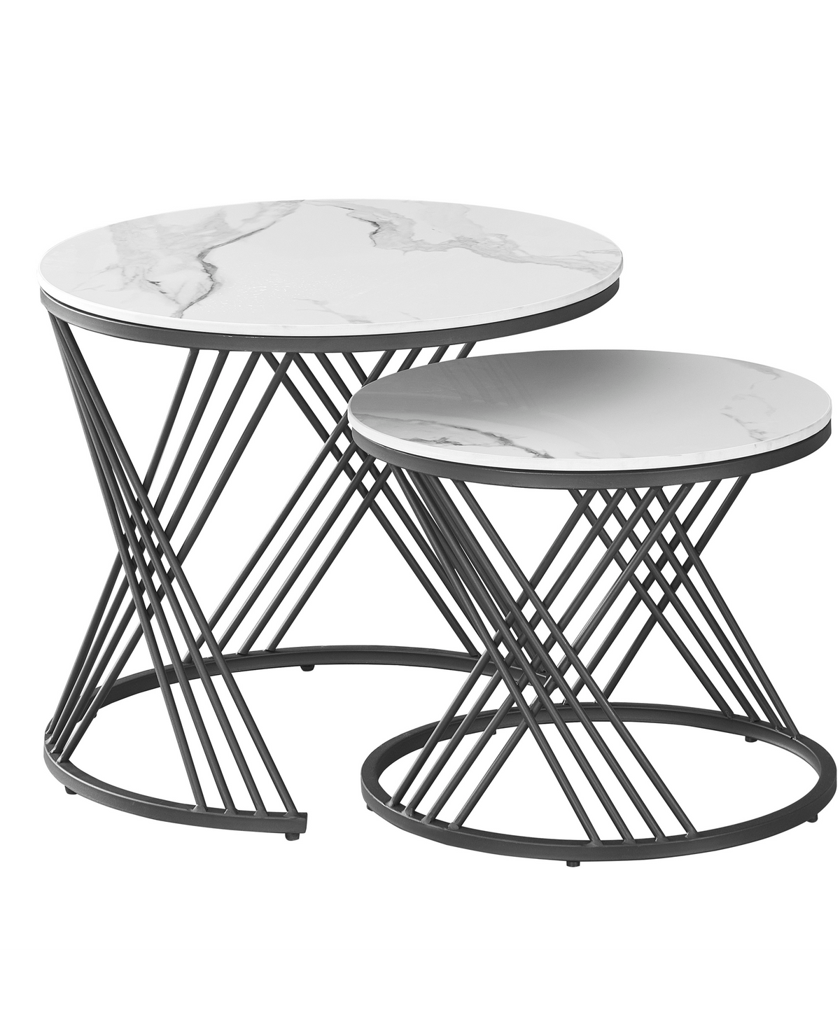 Small Round Sintered Stone Tables – Set of 2, White