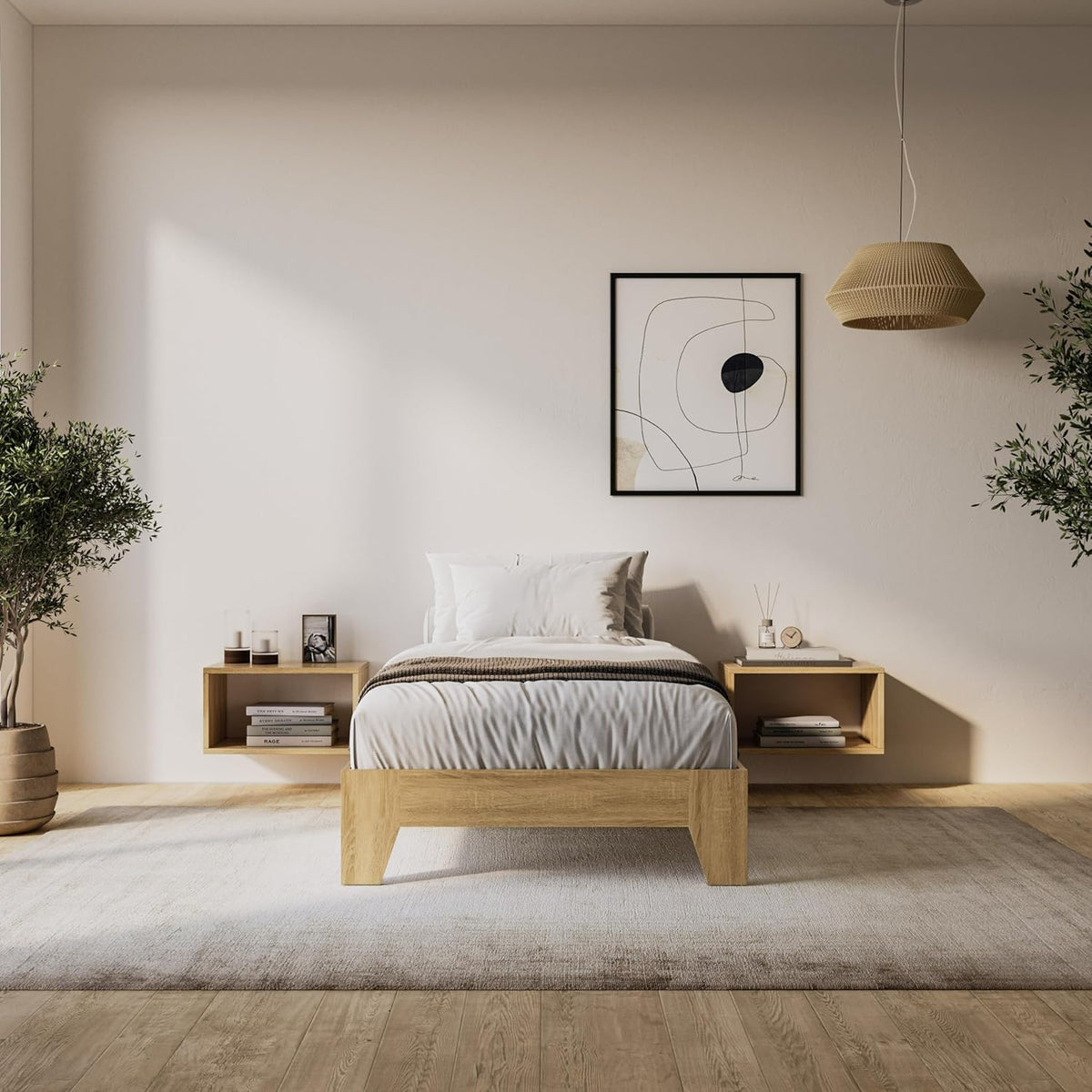 Low-Profile Wood Platform Bed – Natural Oak