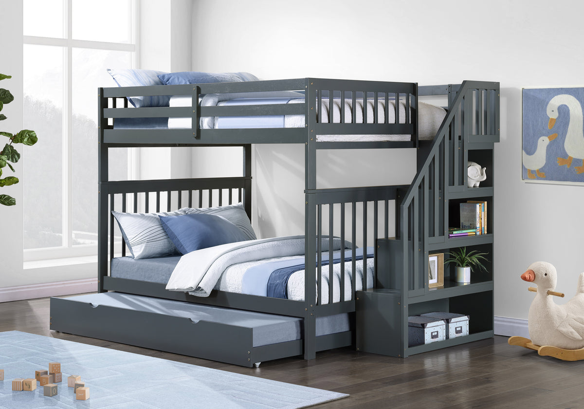 Mission Bunk Bed with Reversible Staircase – Grey Double/Double