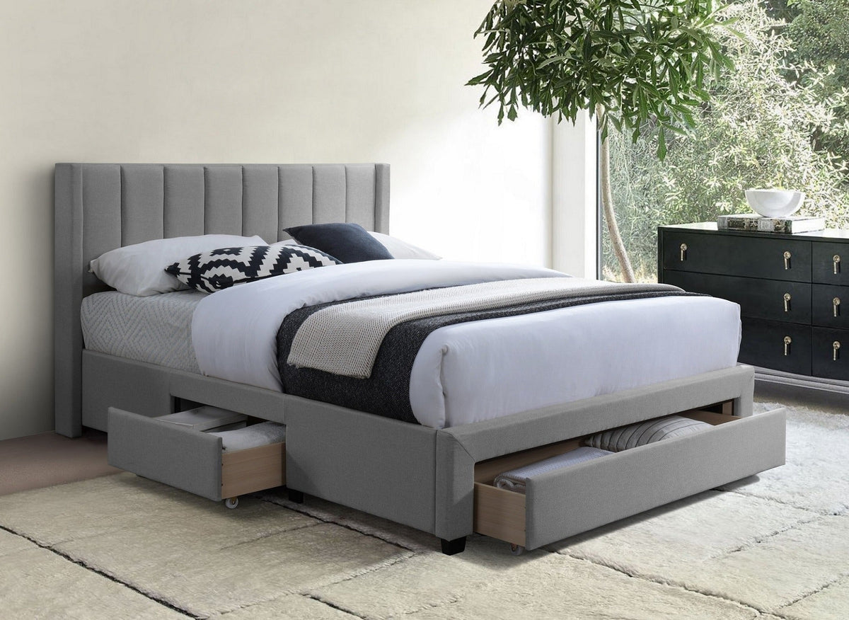Vertical-Tufted Storage Bed with 3 Compartments – Grey