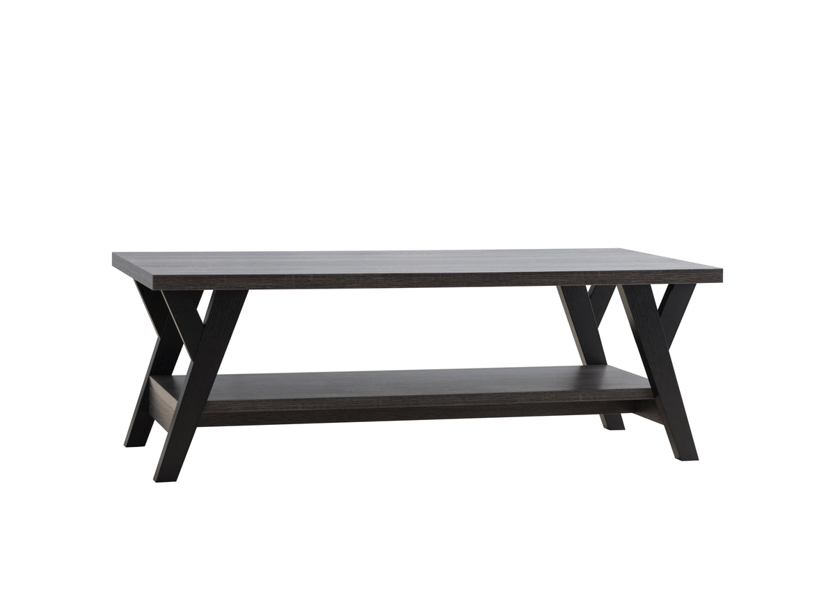 Wood Top 3-Piece Coffee Table Set with Lower Shelf – Natural and Black
