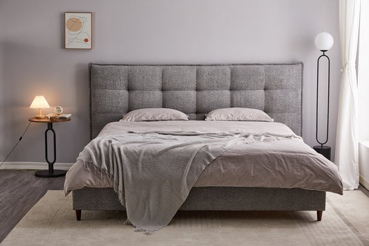 Stitched Boucle Bed with Piping – Grey
