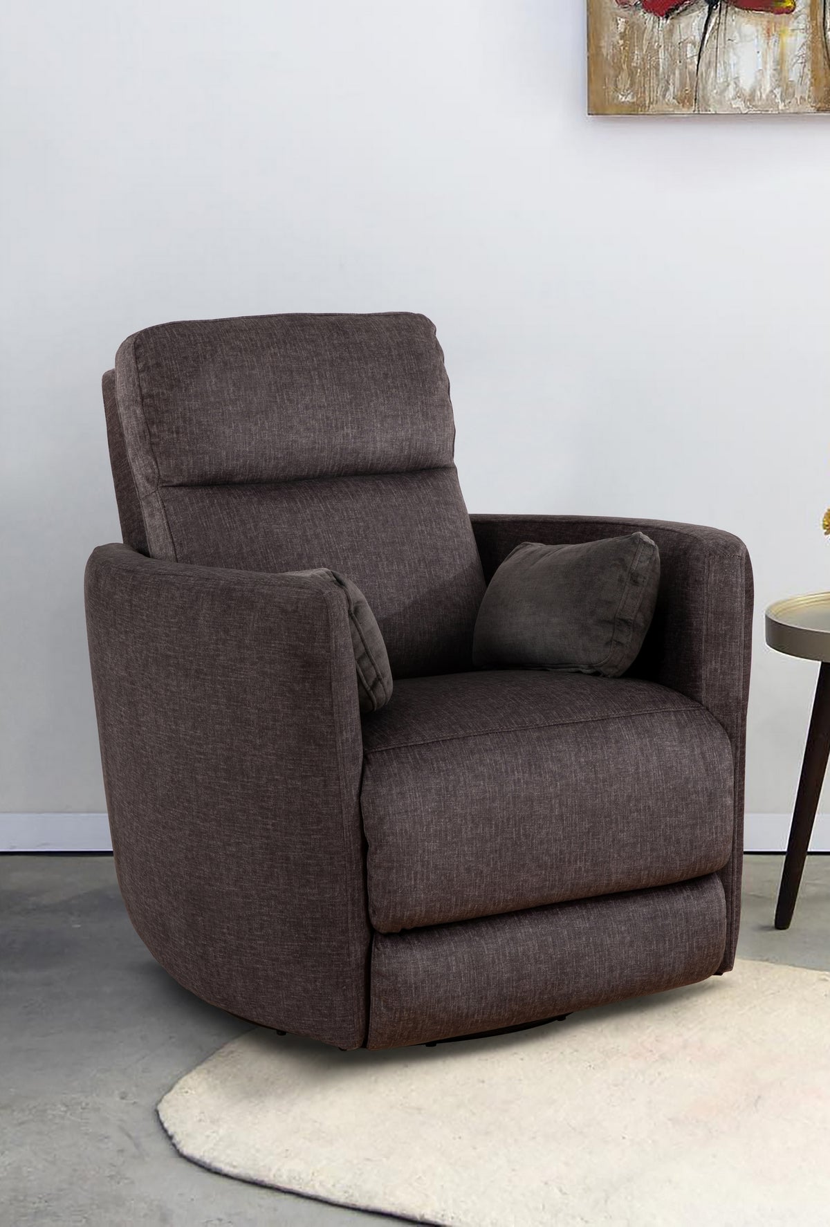 Swivel Glider Recliner with Hidden Handle & Accent Pillows