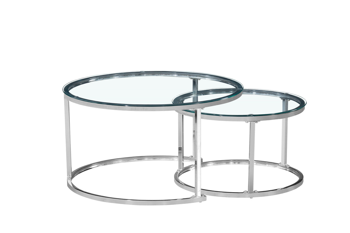Round Nesting Glass Coffee Tables – Set of 2 – Chrome