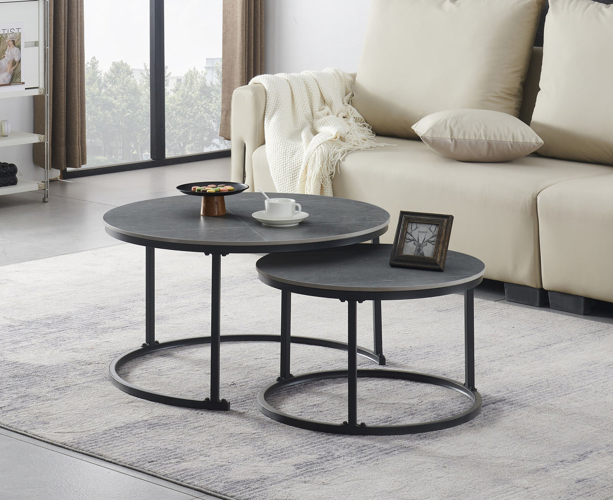 Round Sintered Stone Nesting Coffee Tables – Set of 2 – Armani Grey