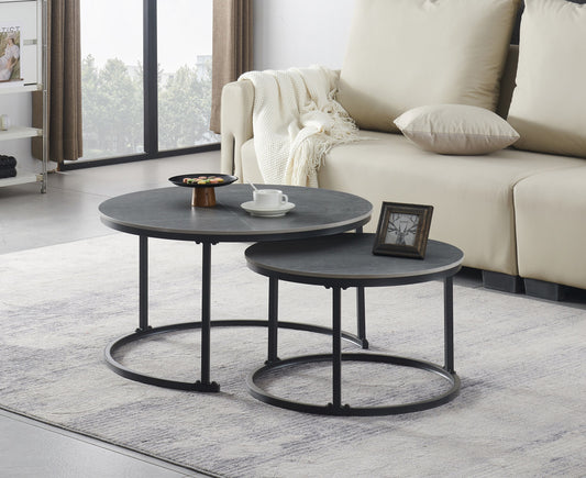 Round Sintered Stone Nesting Coffee Tables – Set of 2 – Armani Grey