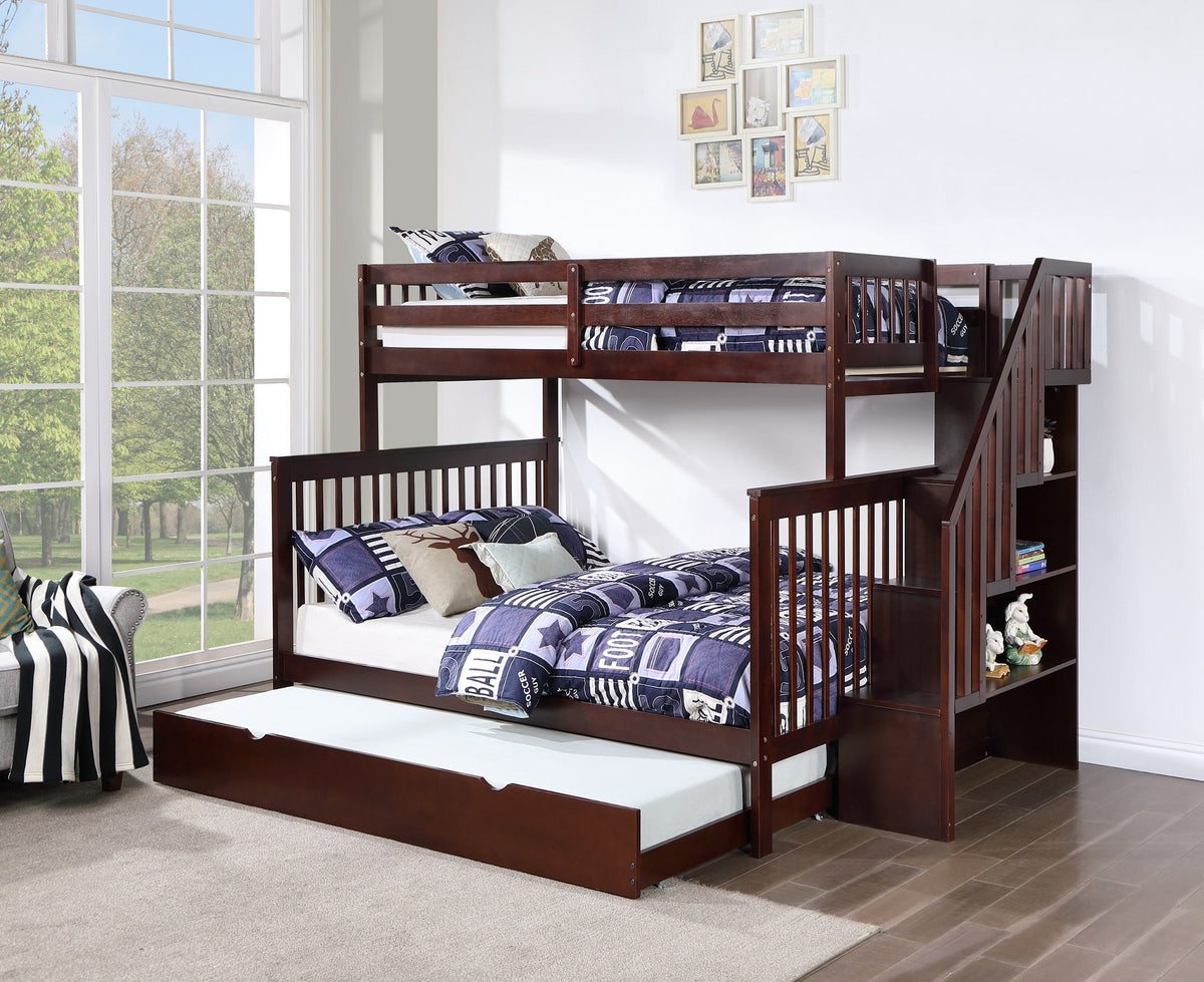 Mission Bunk Bed with Reversible Staircase – Espresso Single/Double