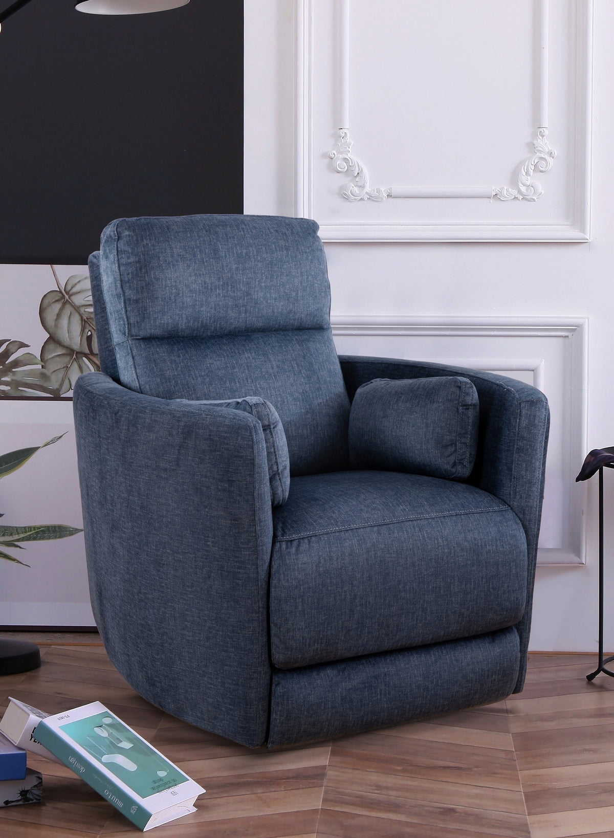 Swivel Glider Recliner with Hidden Handle & Accent Pillows