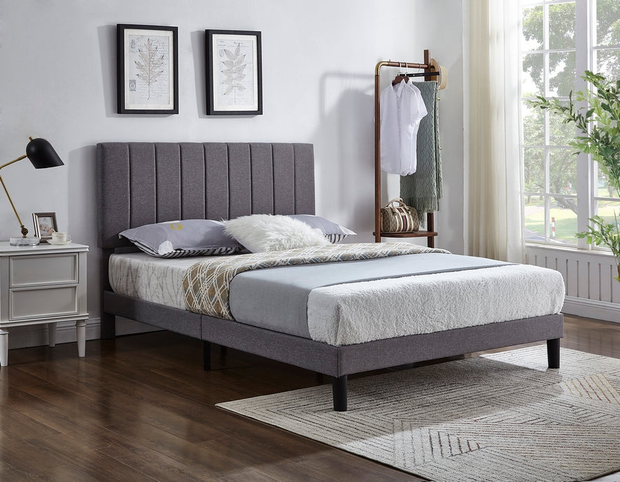 Vertical-Tufted Adjustable Headboard Bed – Grey Fabric