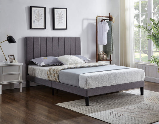 Vertical-Tufted Adjustable Headboard Bed – Grey Fabric