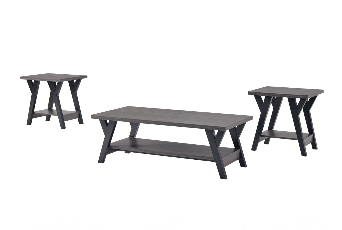 Wood Top 3-Piece Coffee Table Set with Lower Shelf – Natural and Black