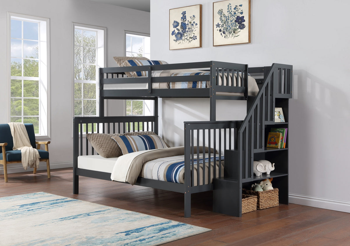 Mission Bunk Bed with Reversible Staircase – Grey Single/Double