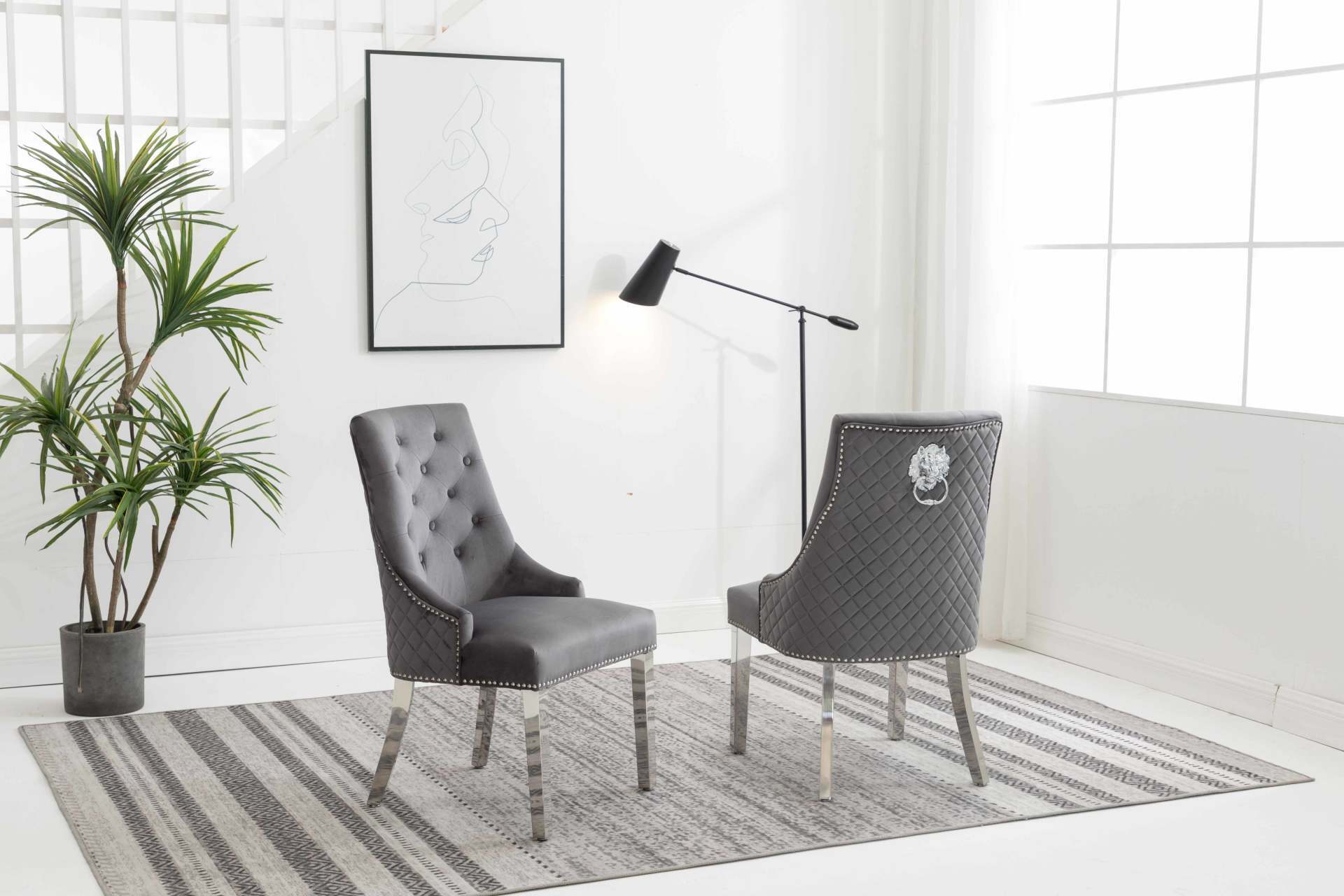 Ceramic Marble Table with Velvet Chairs – Four Color Options