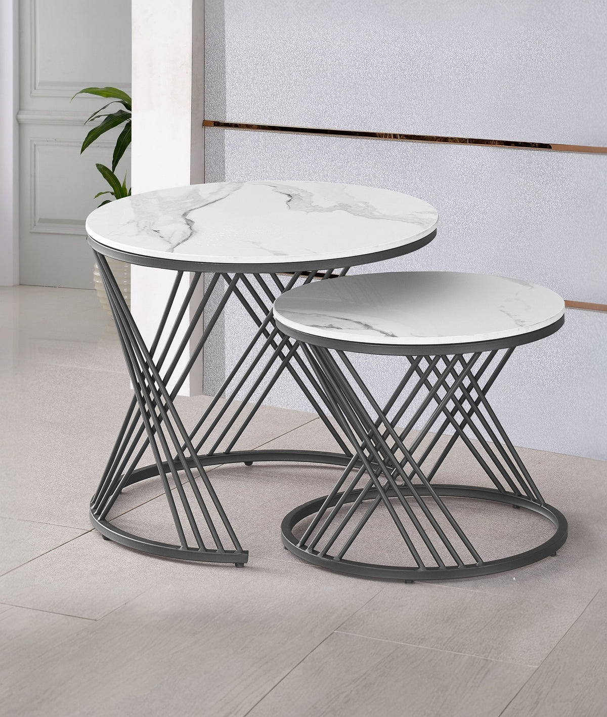 Small Round Sintered Stone Tables – Set of 2, White