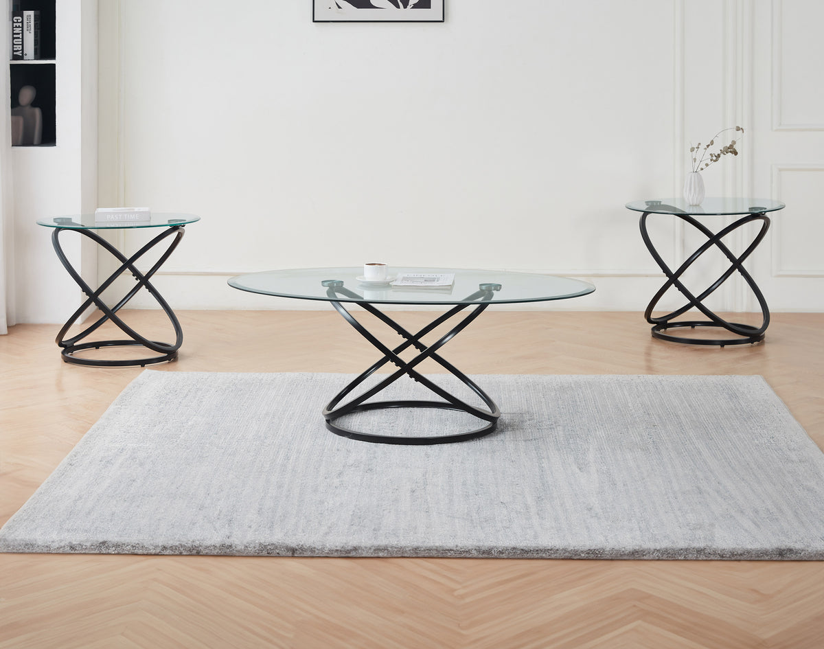 Modern 3-Piece Coffee Table Set – 48" – Glass and Black