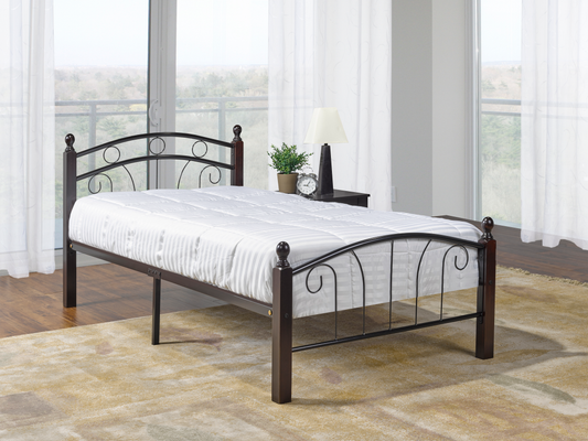 Black Steel Bed with Espresso Wood Posts