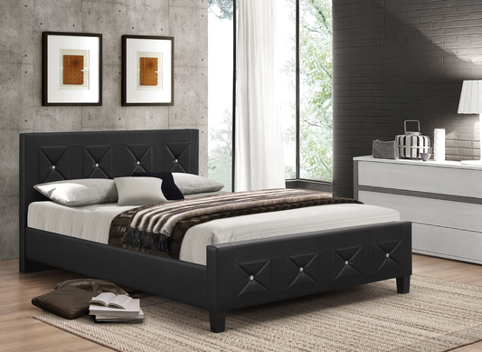 Faux Leather Bed with Jewel Accents – Black