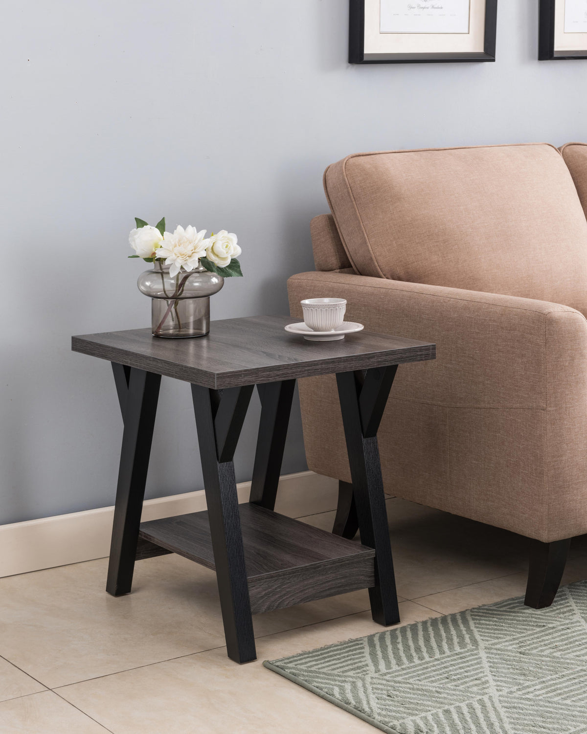 Wood Top 3-Piece Coffee Table Set with Lower Shelf – Natural and Black