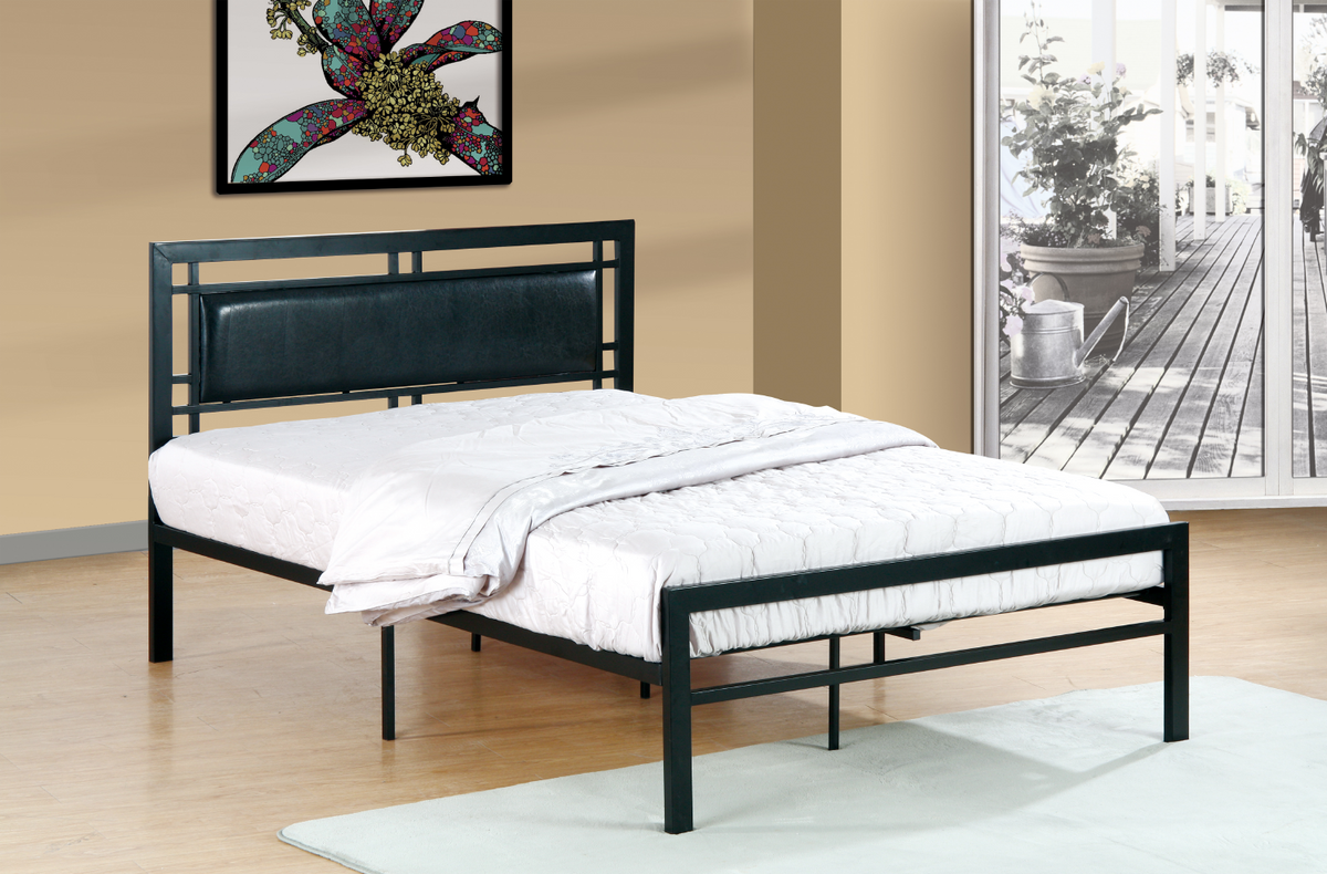 Metal & Faux Leather Bed – Black