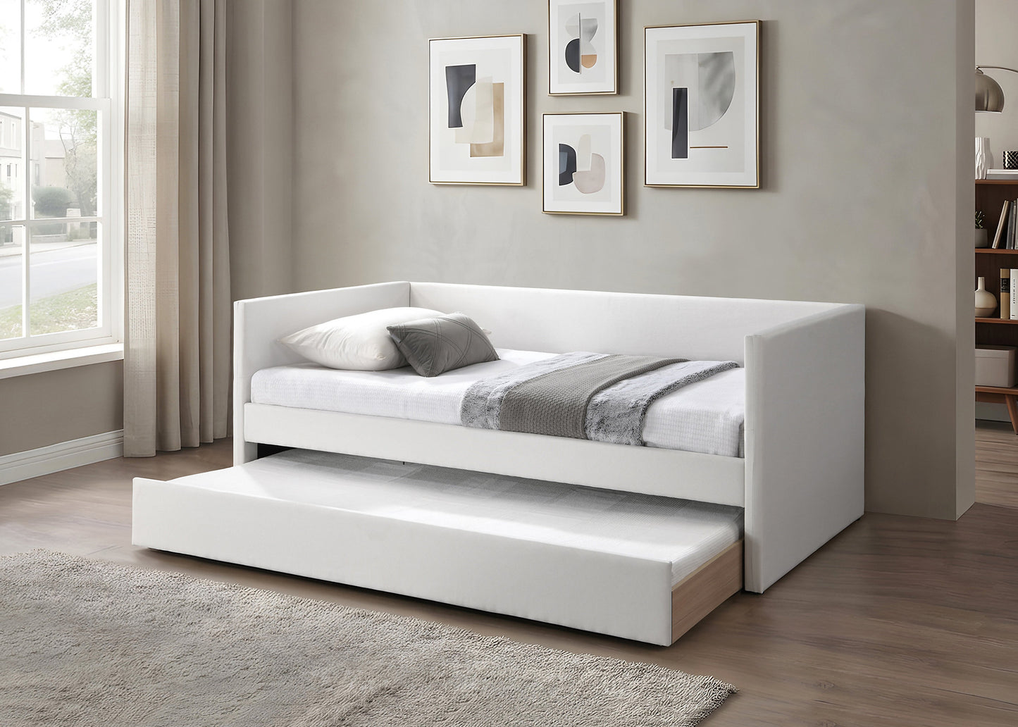 Daybed With Pull-Out Trundle Grey Fabric