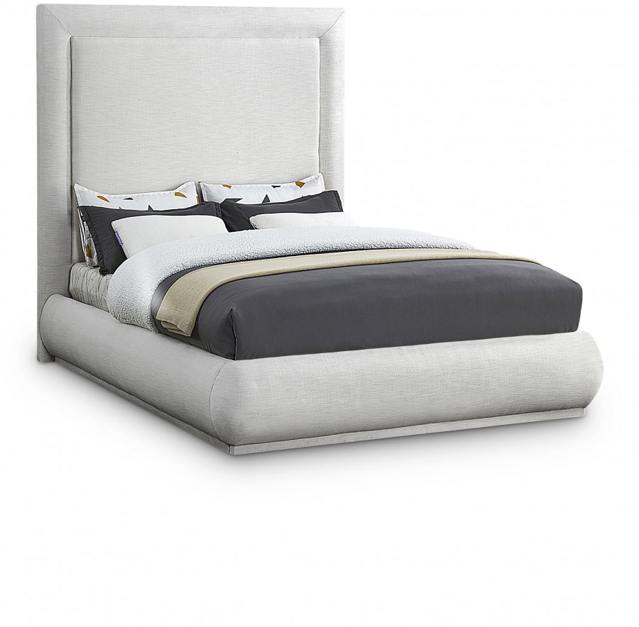 Mid-Century Upholstered Bed – Creme Linen