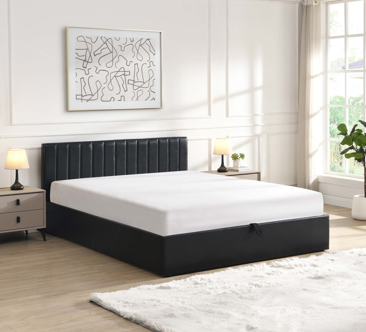 Hydraulic Lift Storage Bed – Black Faux Leather
