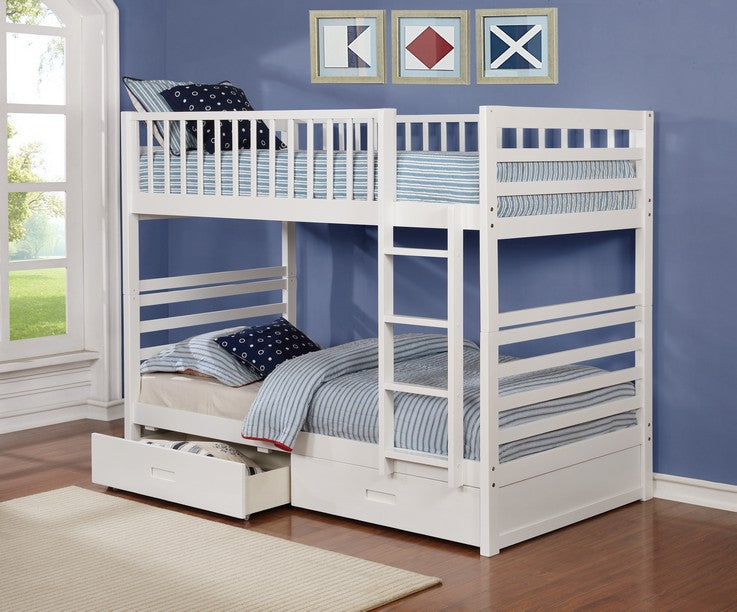 Single/Single Bunk Bed with Storage Drawers – White