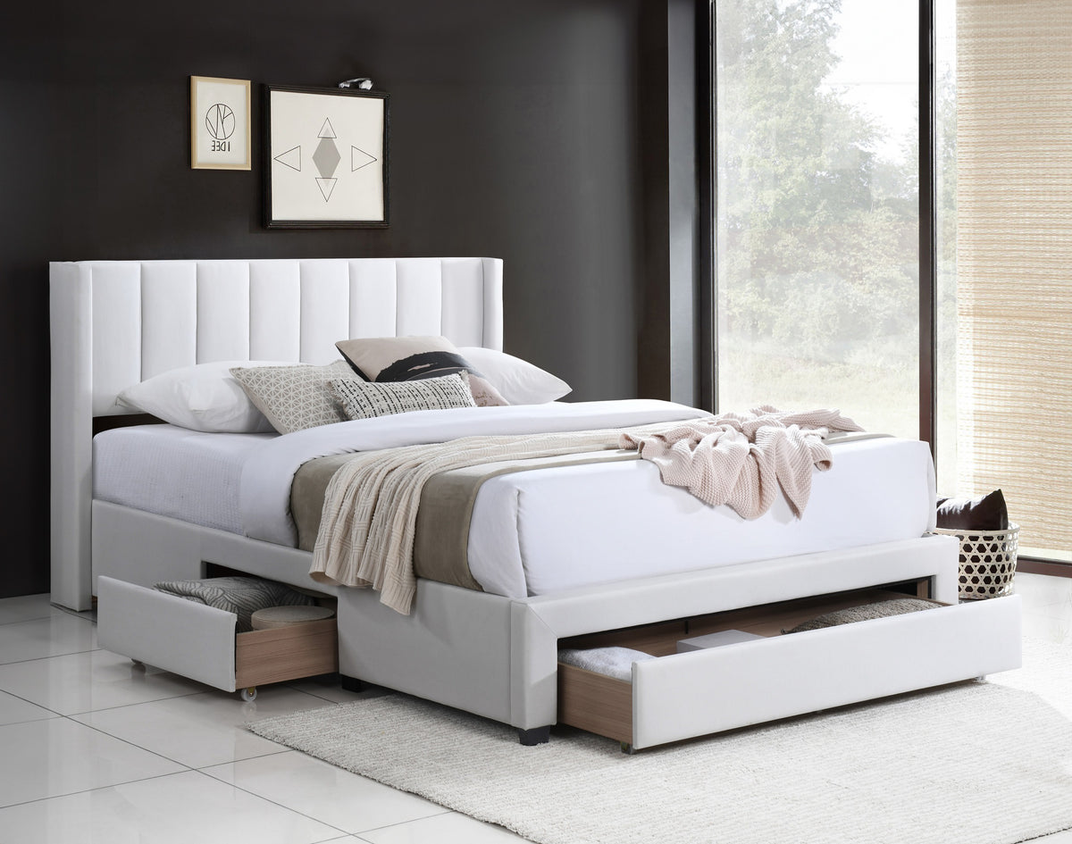 Vertical-Tufted Storage Bed with 3 Compartments – Creme