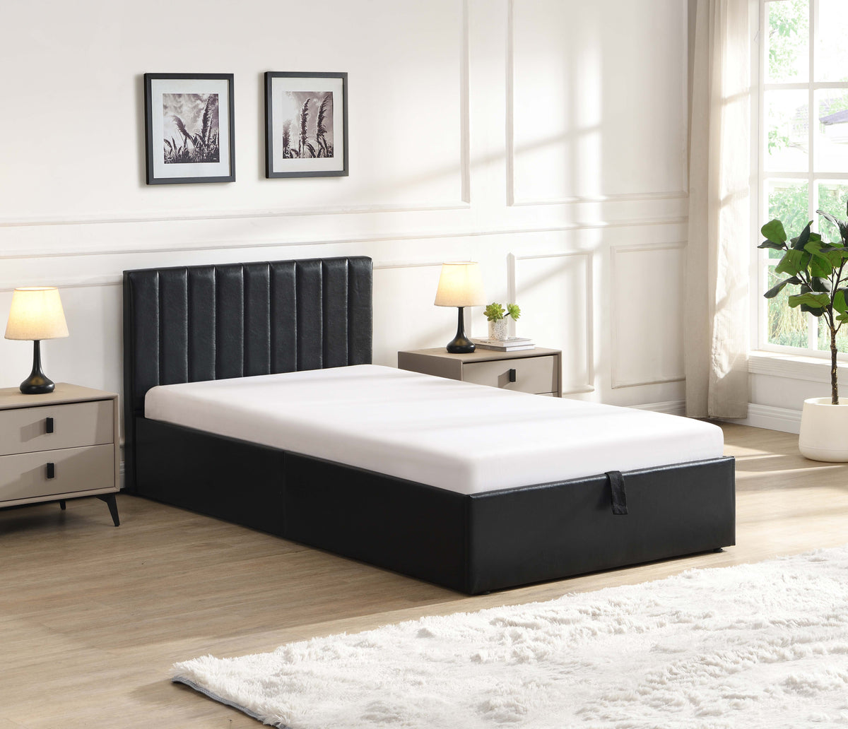 Hydraulic Lift Storage Bed – Black Faux Leather