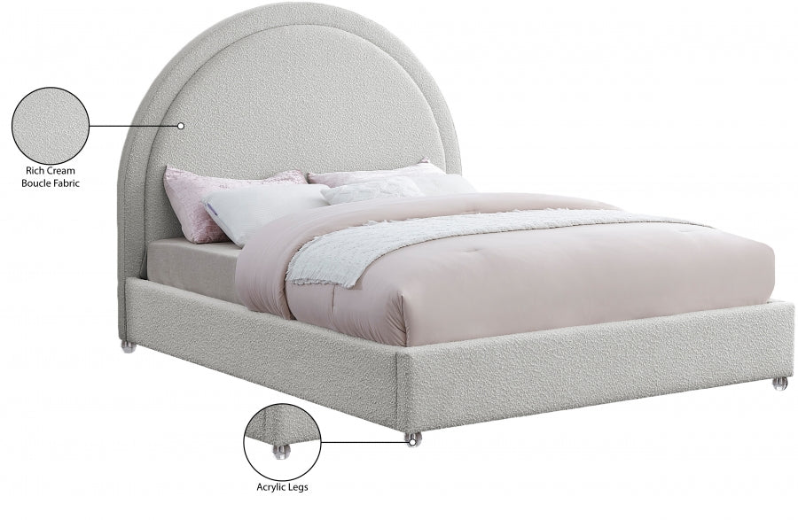 Cream Boucle Bed with Acrylic Legs