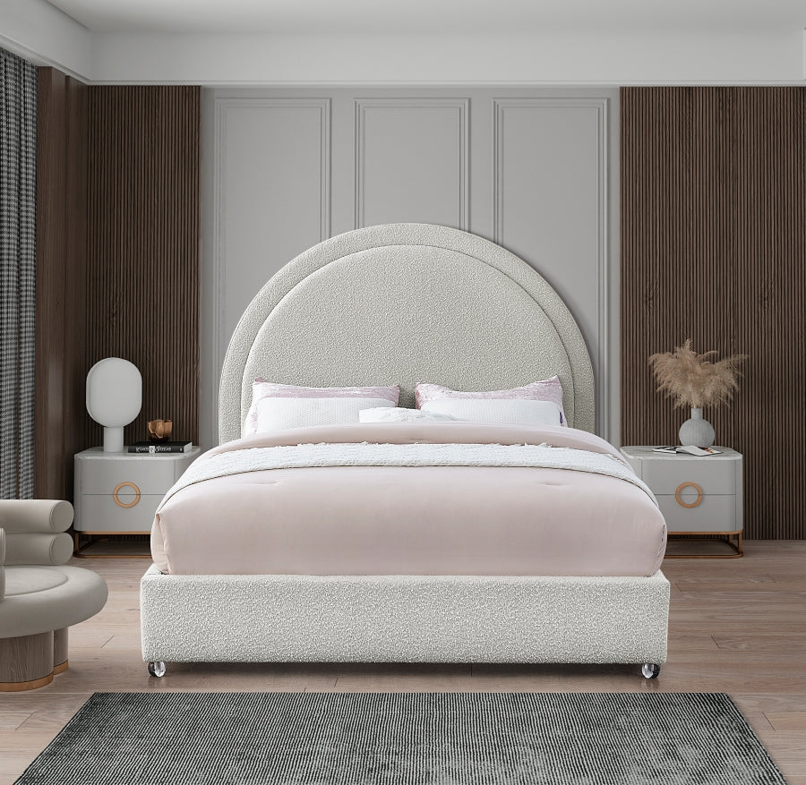 Cream Boucle Bed with Acrylic Legs