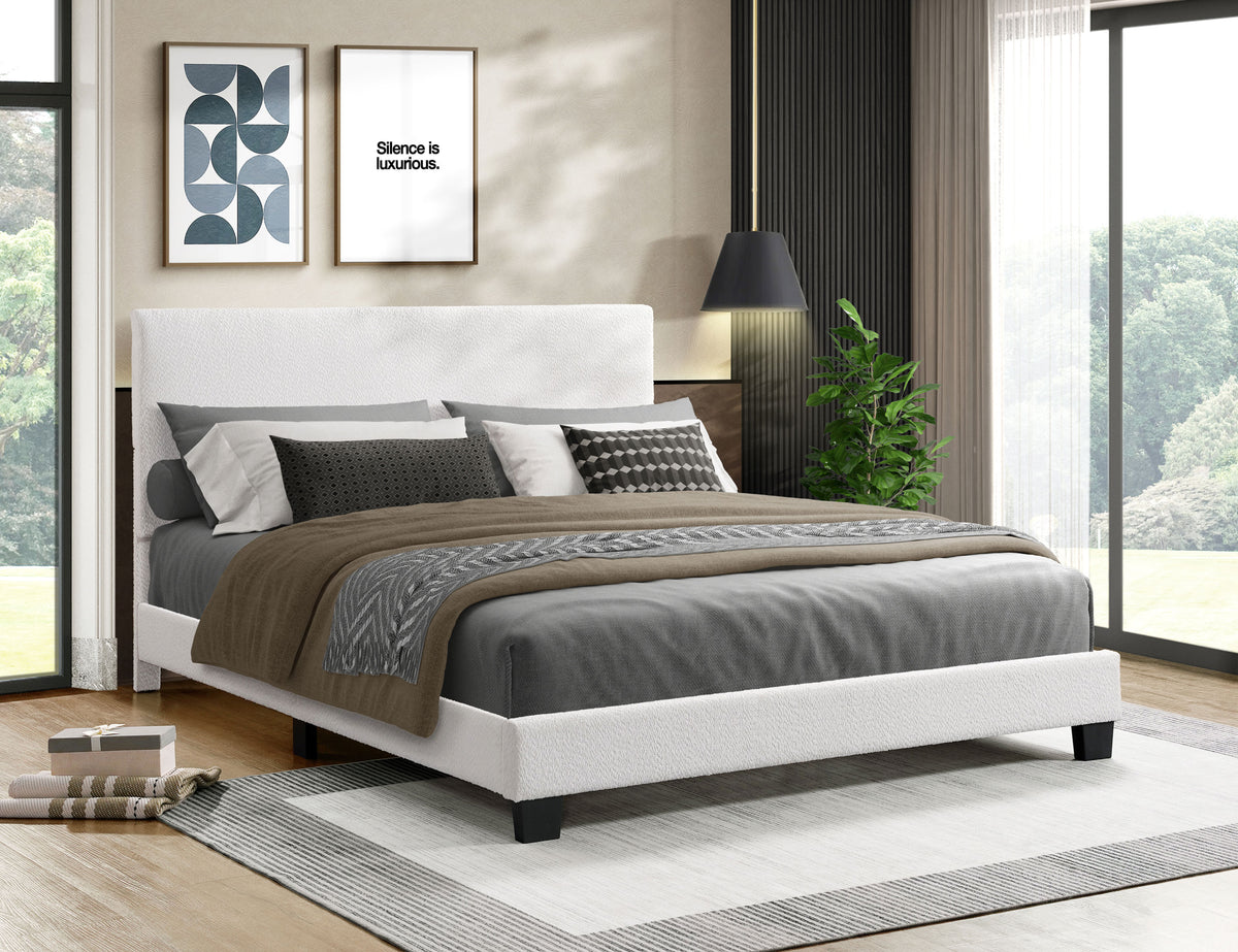 Modern Boucle Platform Bed – Beige