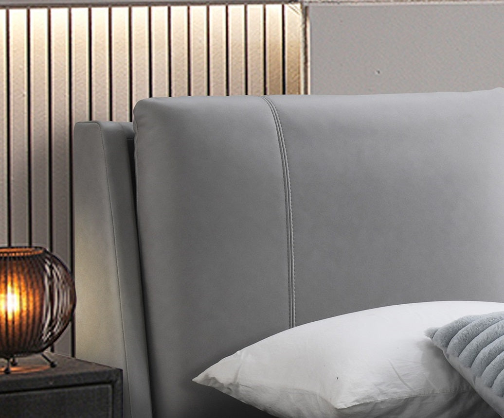 Pillow Headboard Bed – Grey Faux Leather