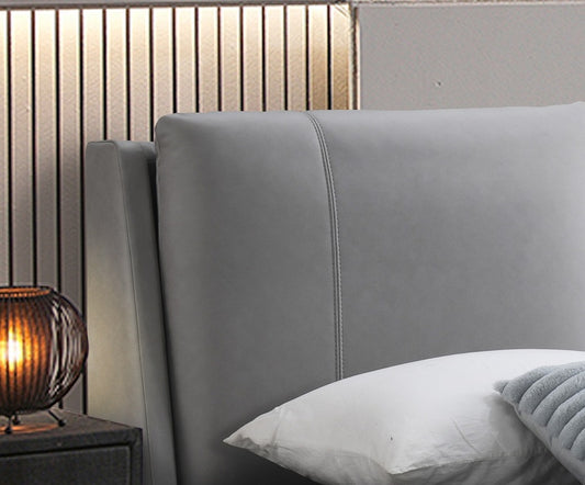 Pillow Headboard Bed – Grey Faux Leather