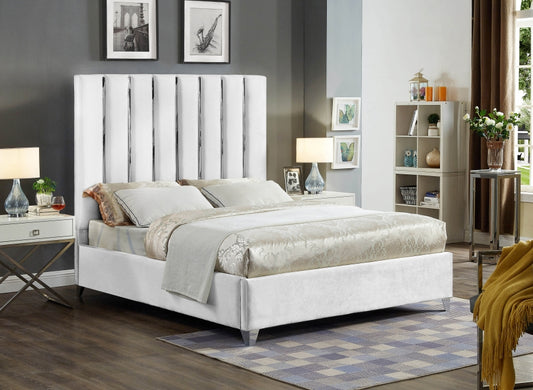 Chrome Channel Velvet Bed – White