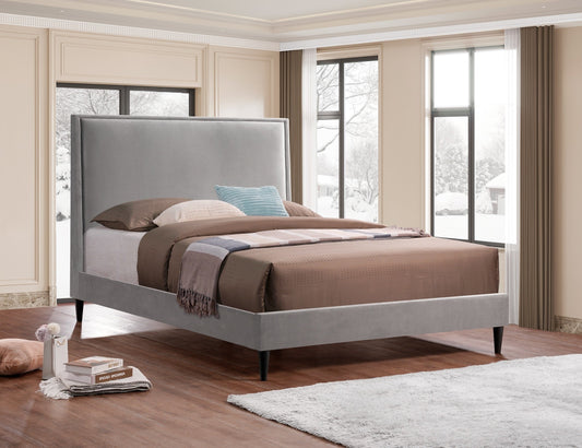 Framed Headboard Velvet Bed – Grey