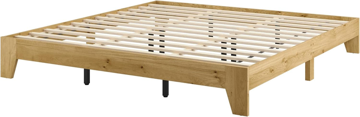 Low-Profile Wood Platform Bed – Natural Oak