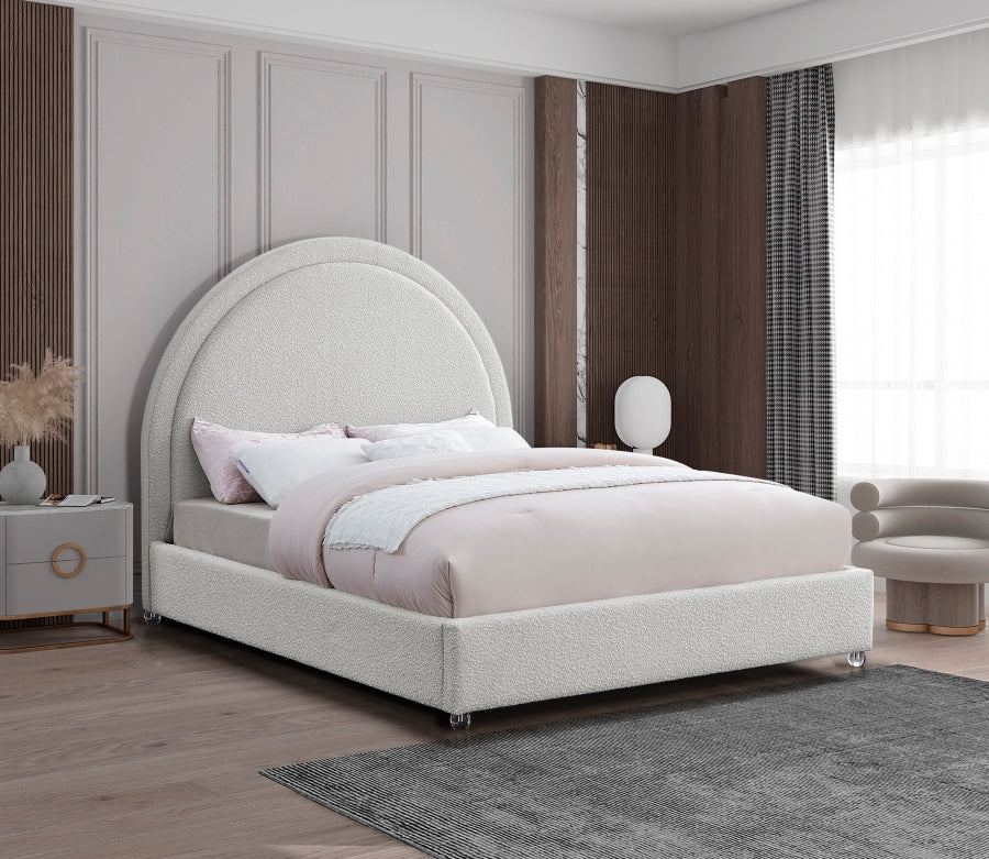 Cream Boucle Bed with Acrylic Legs