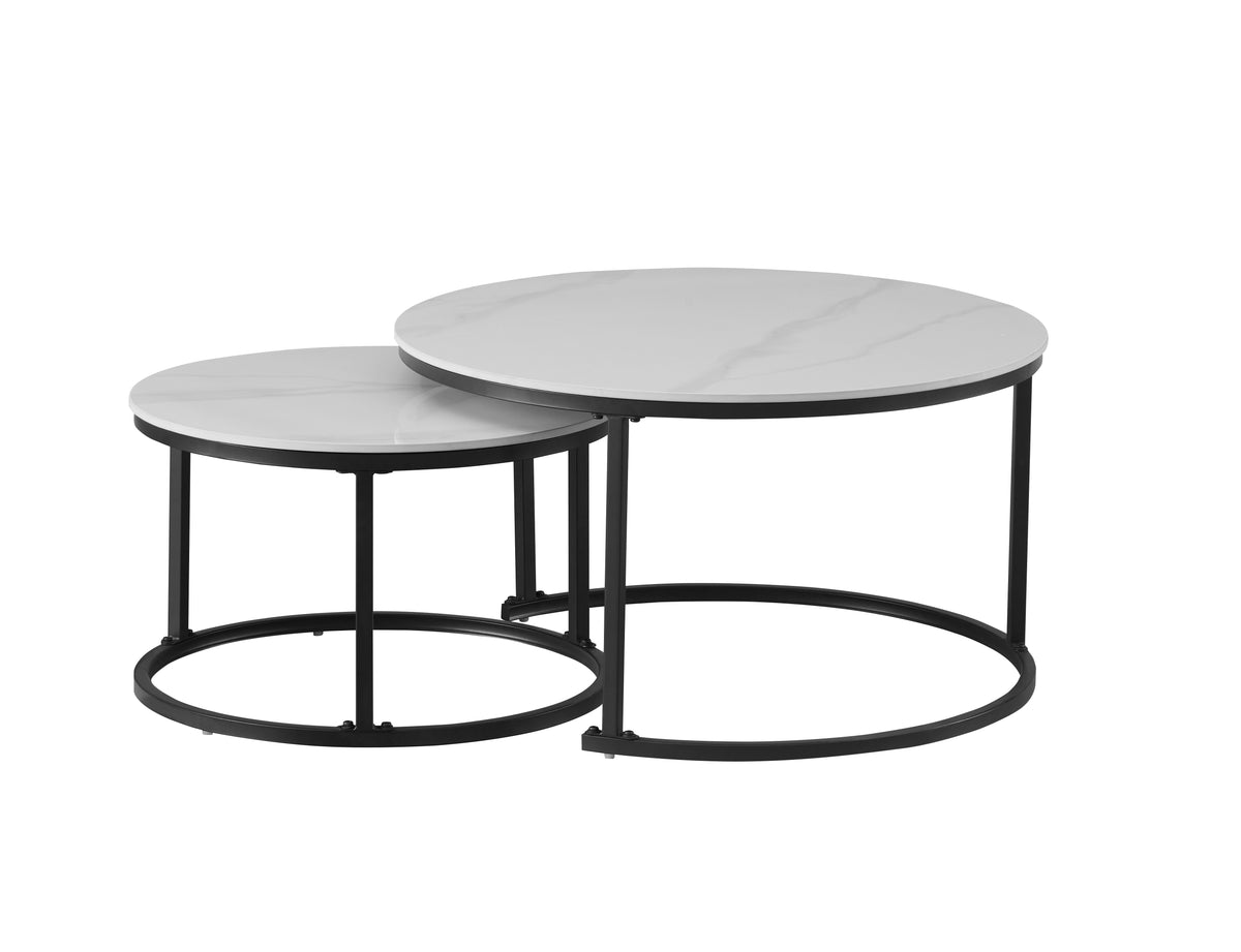 Round Sintered Stone Nesting Coffee Tables – Set of 2 – Snowy White