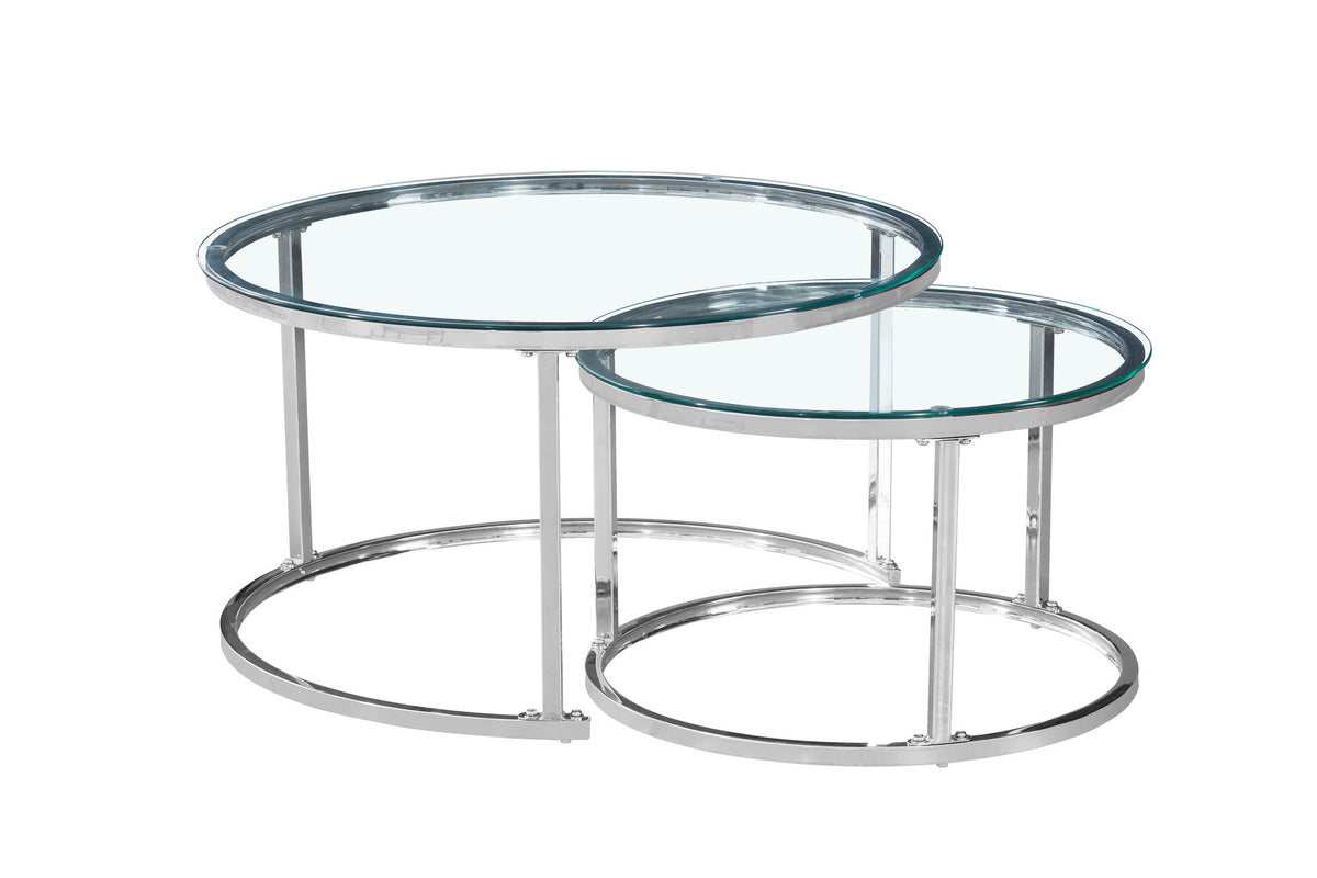 Round Nesting Glass Coffee Tables – Set of 2 – Chrome