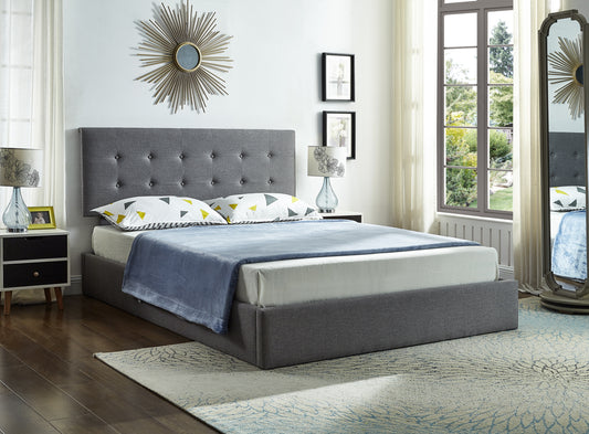Button-Tufted Hydraulic Lift Storage Bed – Grey