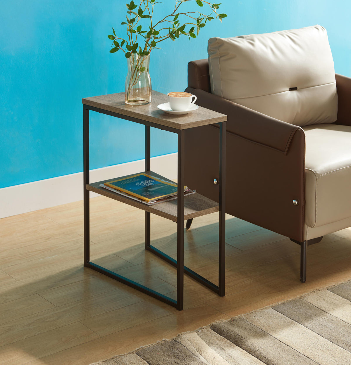 C-Shaped Side Table – Reclaimed Wood Look