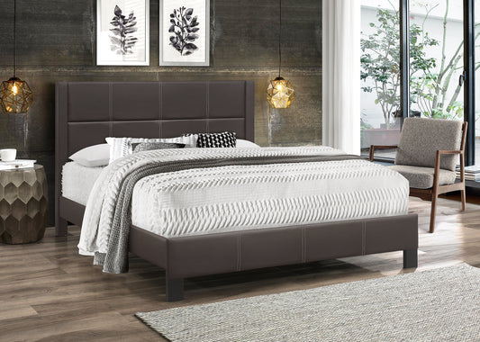 Upholstered Bed with Contrast Stitching – Espresso Faux Leather