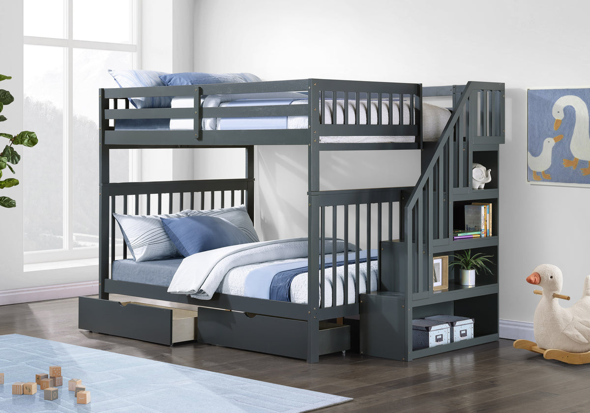 Mission Bunk Bed with Reversible Staircase – Grey Double/Double