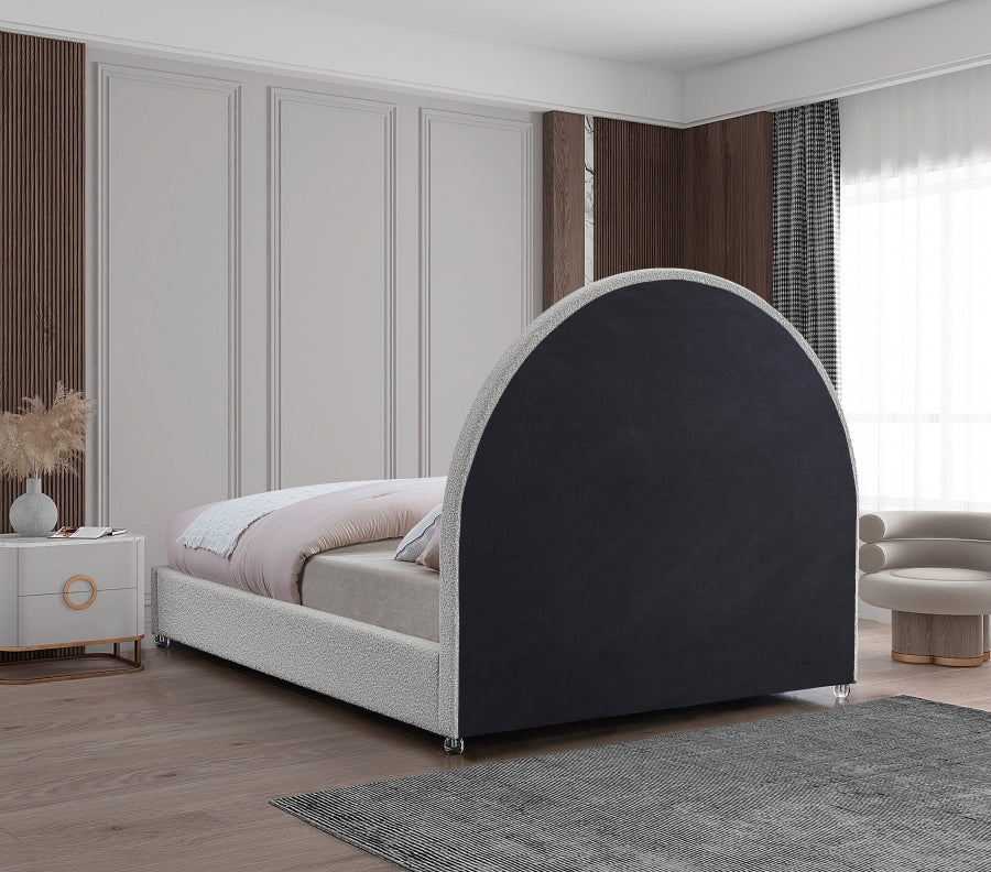 Cream Boucle Bed with Acrylic Legs