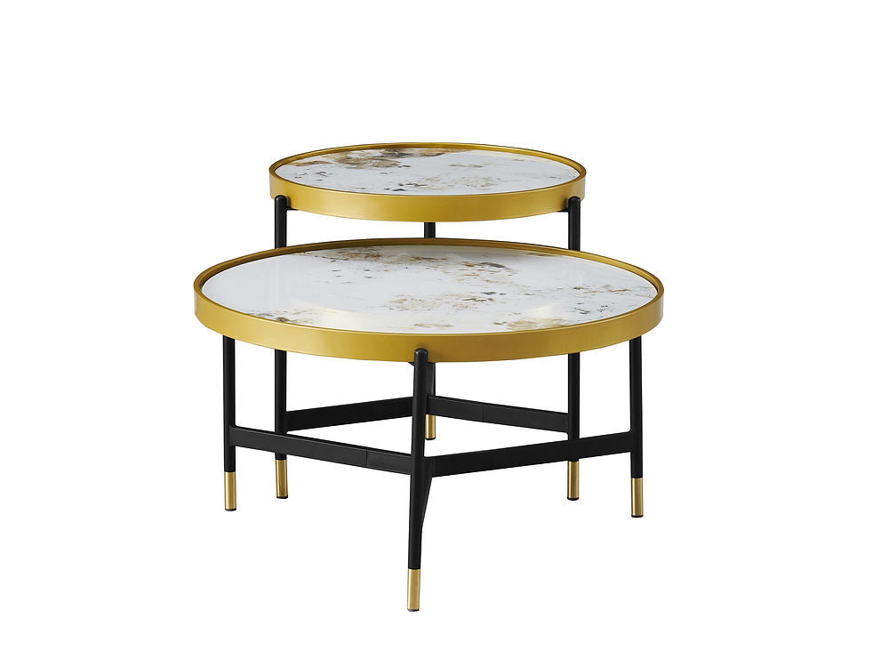 Pandora Marble Coffee Table Set Black Gold