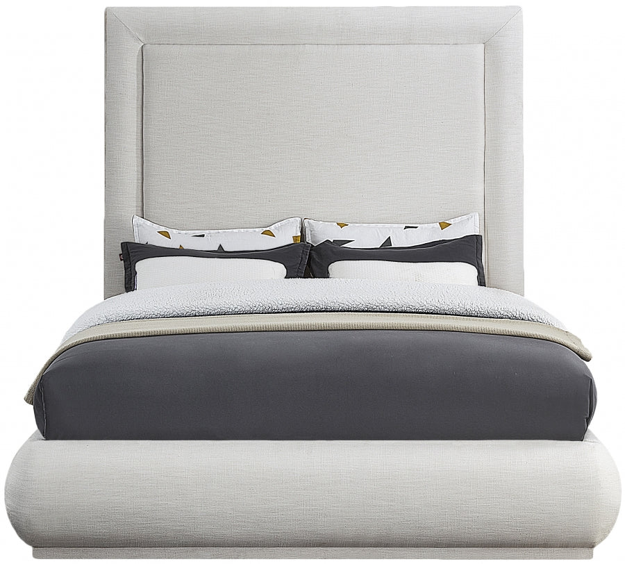 Mid-Century Upholstered Bed – Creme Linen